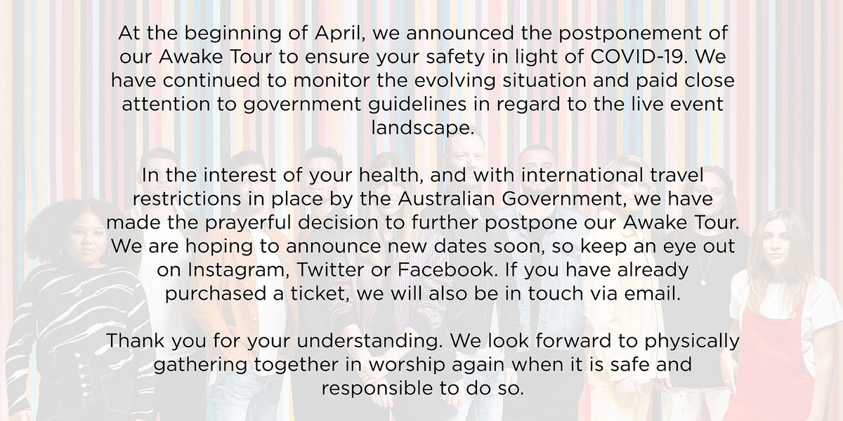 A message from Hillsong Worship regarding the Awake Tour: