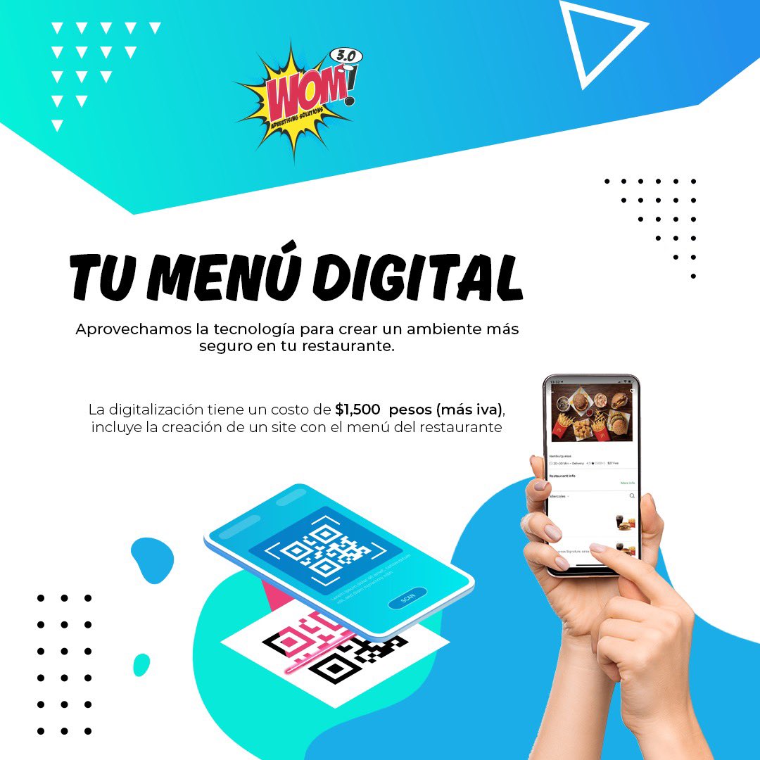 WomSocial's tweet photo. Restauranteros, ¿ya tienen su menú digitalizado?  Contáctenos 😉 #socialmedia #MarketingDigital @VivoEnCancun @DonLimon https://t.co/jxFTKk1yKa