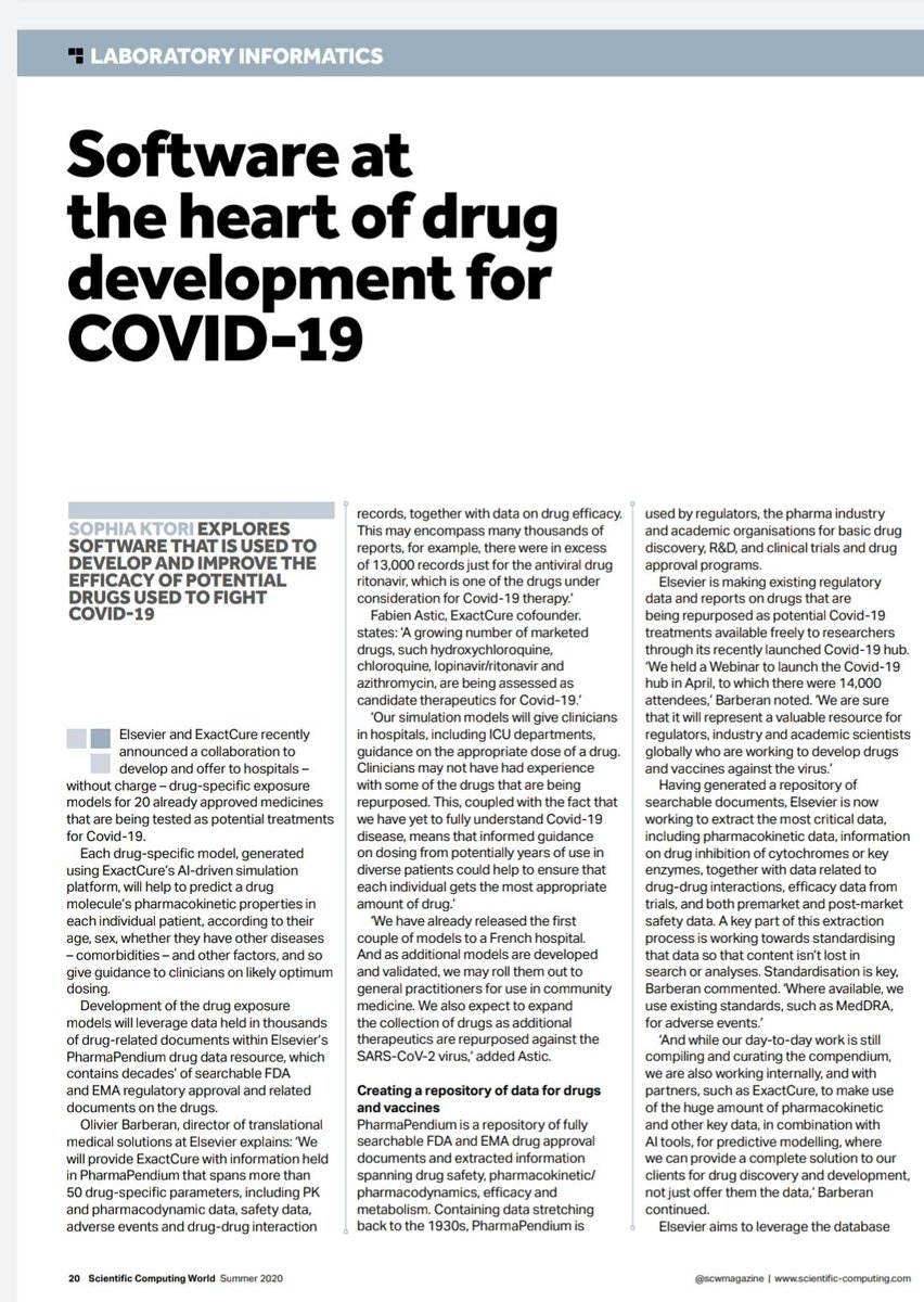 ExactCure's tweet photo. #ScientificComputingWorld mentions @ExactCure, @ElsevierConnect and @Certara in the same article. Only two of them are world leaders in their field - yet. 🙂
https://t.co/rN9bvtt7e7 https://t.co/uE1RmsnfyP