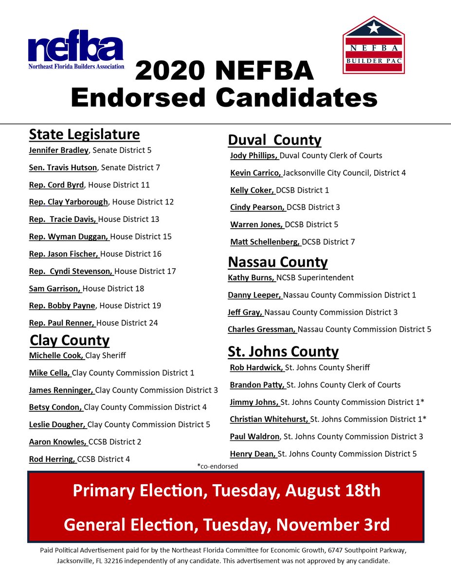 NEFBA is excited to announce our 2020 Endorsements. Thank you to all the candidates who have filed to run and participated in our interviews. We know this endeavor involves hard work and sacrifice.