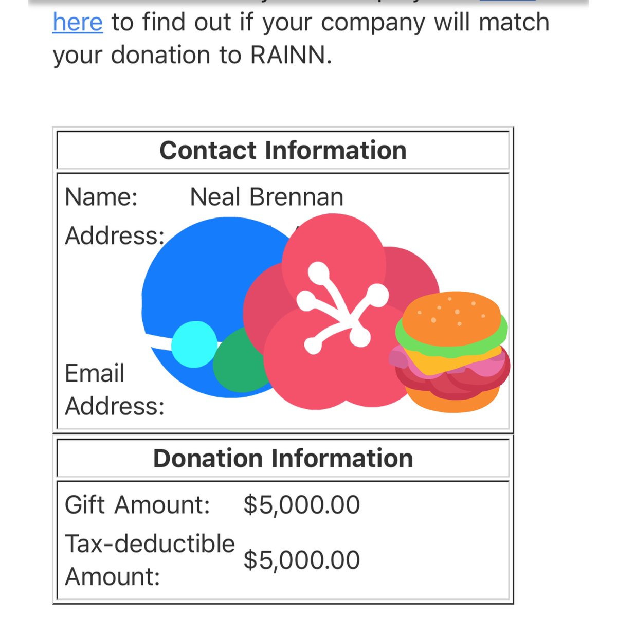 Anyhow, here's my $5000 donation to  @RAINN. And in the interest of the still bigger fish to fry in our country I'll make one to  @NAACP_LDF as well. 