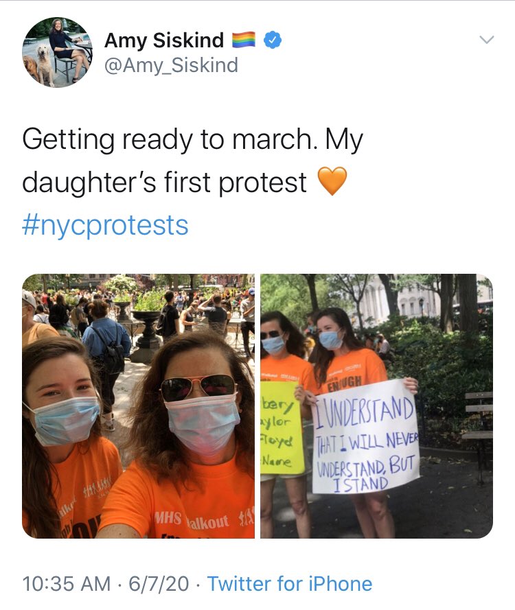 Here’s  @Amy_Siskind, taking part in a protest that surely isn’t social distancing safe, and gawking at another that obviously isn’t.