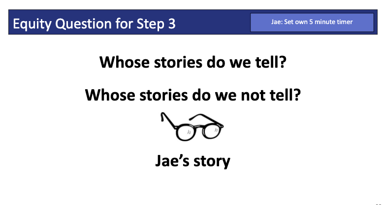 DataWiseHarvard's tweet photo. Each day of the institute, we introduce a Big Idea and an Equity Question. The Equity Question for Step 3, Create a Data Overview, is: Whose stories do we tell? Whose stories do we not tell? Our lead mentor Jae told a beautiful, personal story that explored these questions. https://t.co/v4dyd6g8Z4