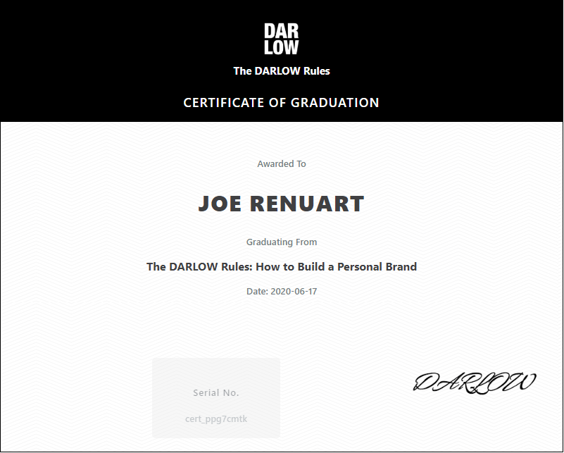 Graduated from the Darlow Rules: How to Build a Personal Brand and learned so much about how to build and grow my own personal brand! I'll be able to take these new tools to grow other brands in the future. #DarlowRules #SportBrandClass