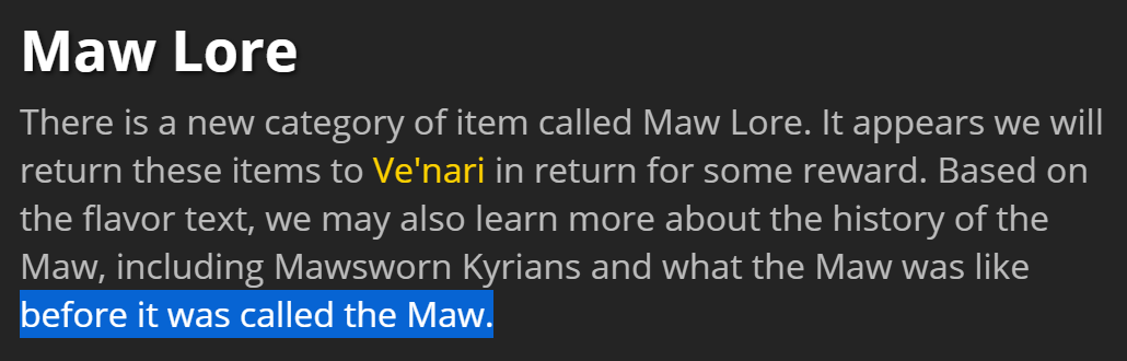 Aernath's tweet photo. Now... If this is not big... I don't know what is!

https://t.co/HzUg6PENDa

#WorldOfWarcraft #ShadowlandsAlpha #Maw #Lore https://t.co/dG44drrxNk