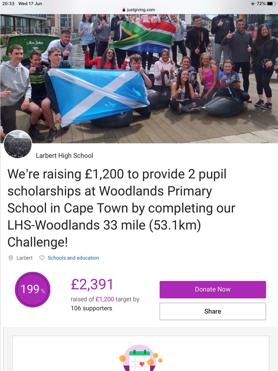 LHSWoodlands's tweet photo. 🏴DAY 3🇿🇦. Team Woodlands are smashing it!🏃🏻♀️🧍🏻♀️🚴🤩. 1,350 miles down, 650 to go. 🙌. New target getting closer, thank you sooo much for all donations. Remember to tag us in photos 🙏. @LarbertHigh @WoodlandsPrimSA #only2daystogo https://t.co/IqHj44sp8H