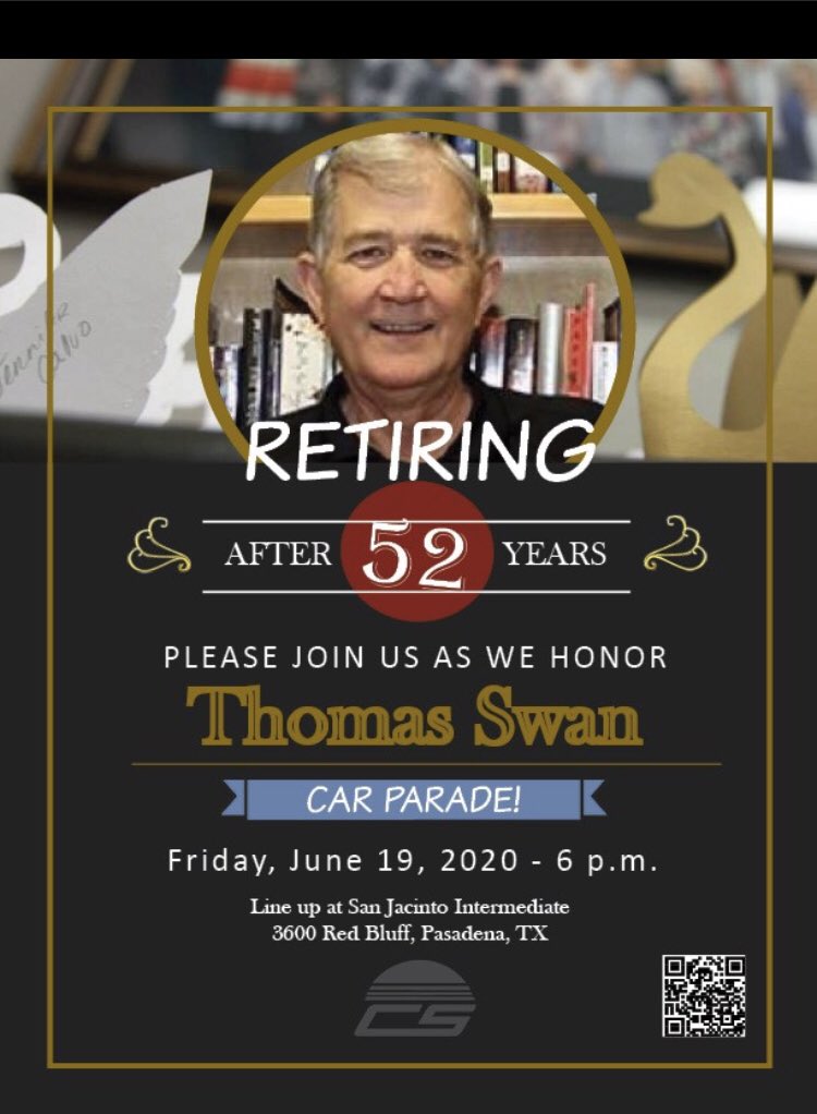 cs_pasadena's tweet photo. The parade honoring Tom Swan is this Friday. Hope to see you there!
#pisd #pasadenaisd #pisdrocks https://t.co/zR34bnyj5G
