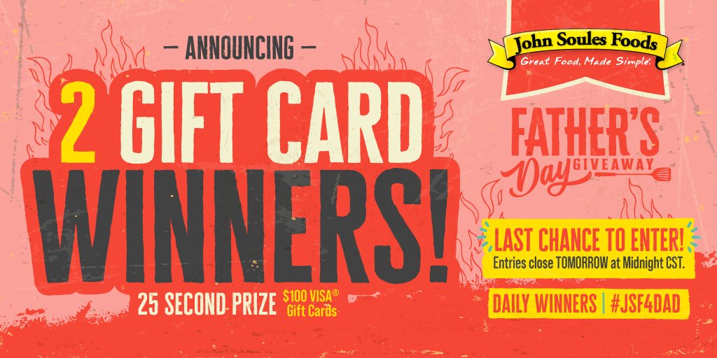 souleskitchen's tweet photo. ๐ฃ๐ Announcing our two Second Prize $100 Visaยฎ Gift Card winners:
๐ฅ Heather Hernandez
๐ฅ Kelly Thuet
Winners will receive an email with info on how to claim a prize! โ ๐ฌ
-----
โณOnly winners will receive an email. Entries close #TOMORROW.
-----
#JSF4DAD #Prizes #FathersDay https://t.co/buOoh7kdWl