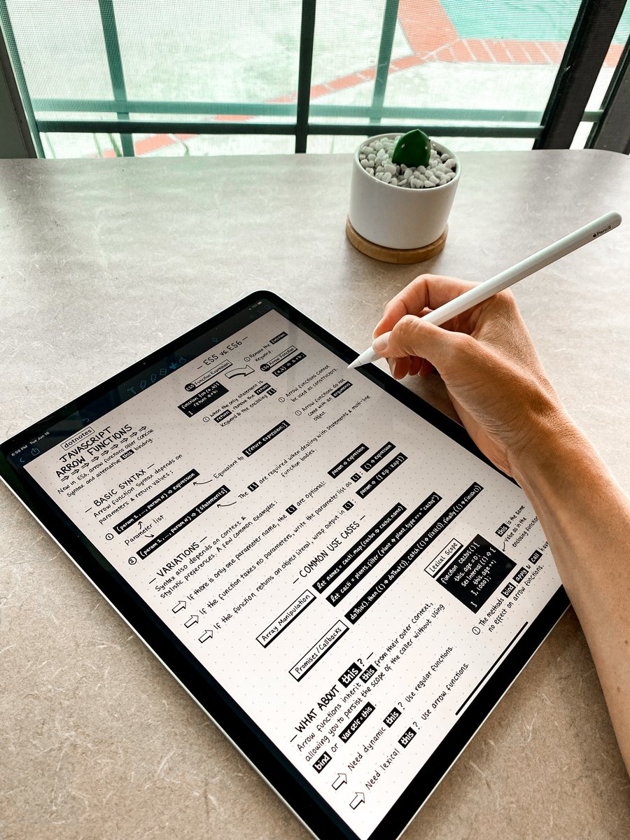 amypeniston's tweet image. Hurray! 1st #dotnotes using this gorgeous slab of #Apple tech. As a kid, I remember being SO stoked to get a palm pilot. I feel like a kid all over again. 😂
Anyway, #JavaScript arrow functions!
Love 'em or hate 'em? 🤔
Download a copy ➡️ amypeniston.com/downloads/java…
#WomenWhoCode