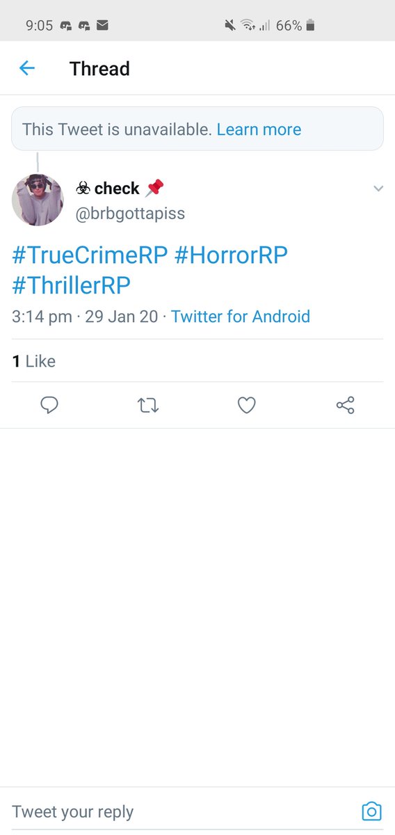 DISCOVERY!!!@BrbGottaPiss was the account that this person used to roleplay Eric Harris ! They deleted the pinned tweet after the backlash from the Life Is Strange verse, however, the tags remain!They started stalking me when I blocked them on the 29th of Jan this year