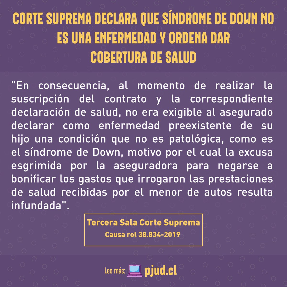 PJudicialChile's tweet photo. Corte Suprema declara que síndrome de Down no es una enfermedad y ordena dar cobertura de salud https://t.co/4k5m2UprO1 https://t.co/rq6HXEMWr3