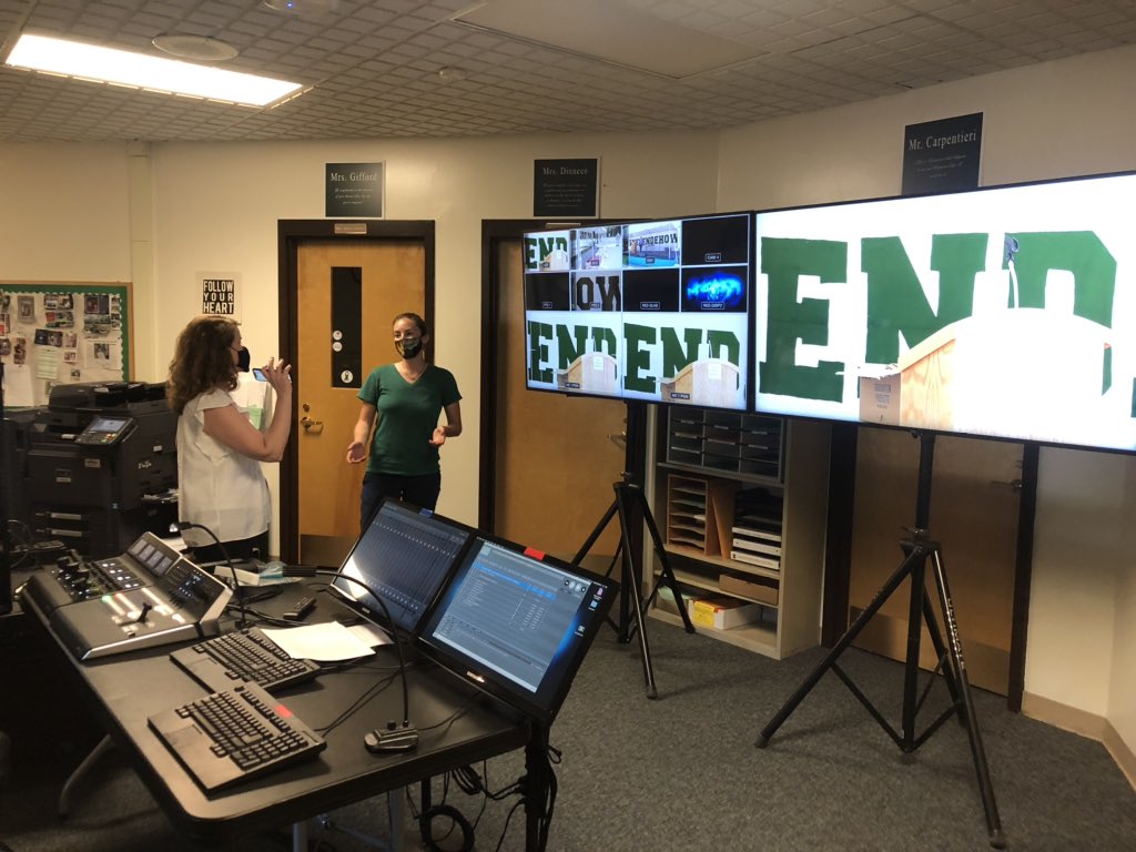Agostinoni_Ron's tweet photo. Dr. Wood @Elizabeth_Wood6 reviewing camera angles in the control room for @2020_shen Commencement. #ShenHS #Shentogether https://t.co/5u4I3vN8yl