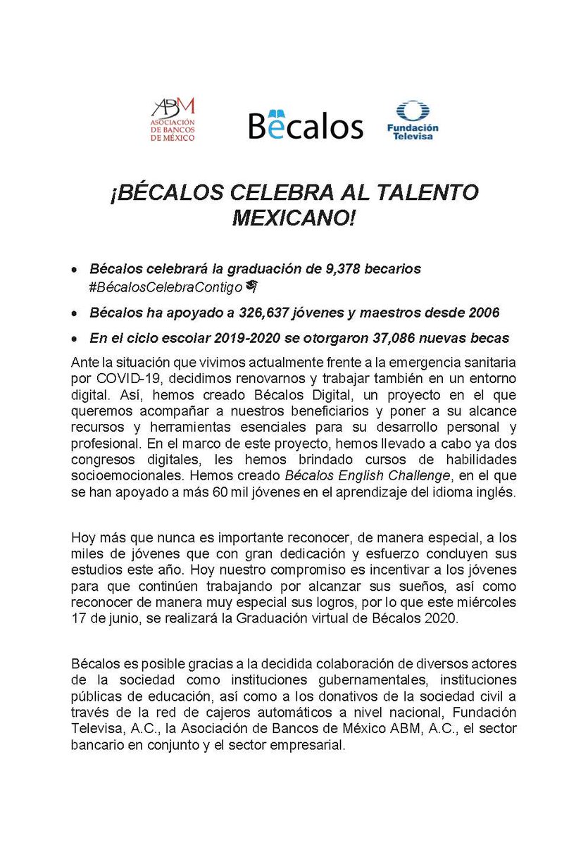 TUPrensa's tweet photo. #FelizMiércoles. HOY @becalosmx celebra la graduación de 9 mil 378 becarios. Gracias a tod@s los que, con su apoyo y solidaridad, lo han hecho posible🙏🏼❤️. 
No te pierdas la #Graduación2020🎓 hoy, a las 17:00 horas (Hora CDMX) 
https://t.co/okL3rVk6tD
#BécalosCelebraContigo https://t.co/HE7EXoUE3o