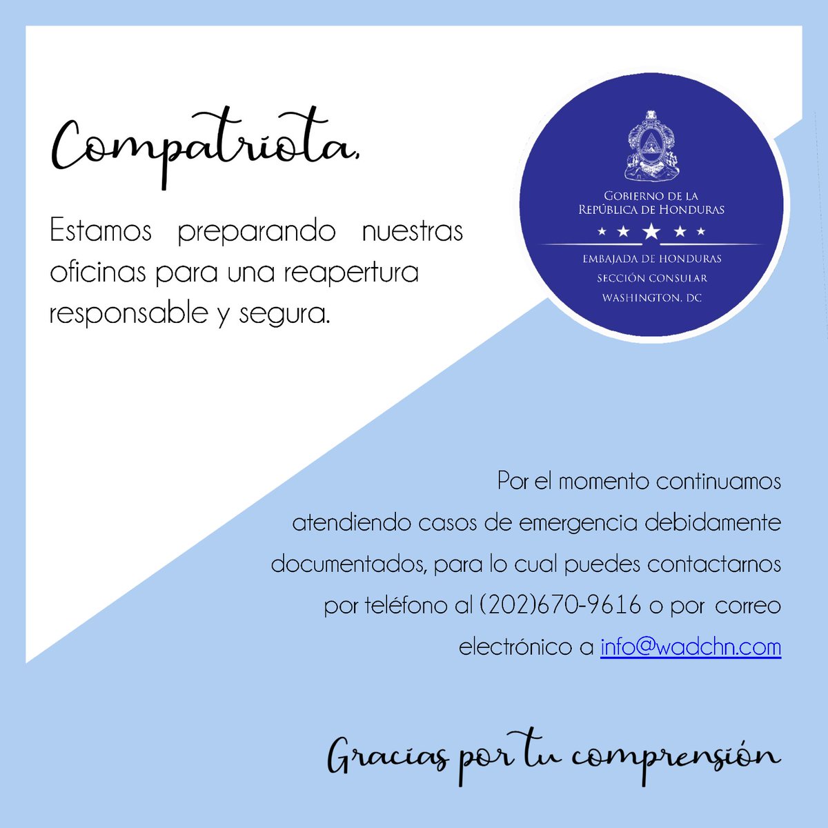 Sección Consular de la Embajada de Honduras (@consuladodc) on Twitter photo 