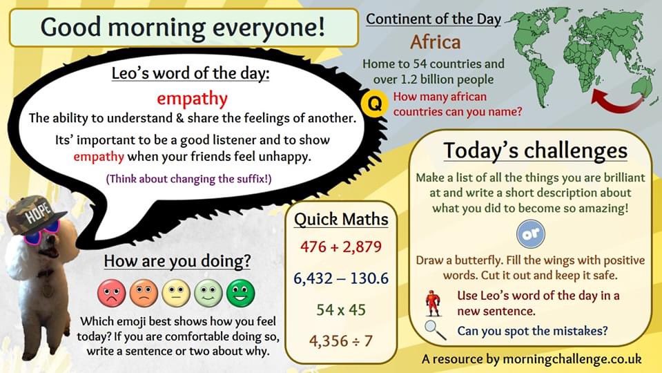 @Mrs_Woods_World There are ten of these specially crafted morning challenges, aimed at the return to school, at morningchallenge.co.uk for free in the downloads section 👍 Along with 366 regular challenges, one for every day of the year! Hope they are helpful.