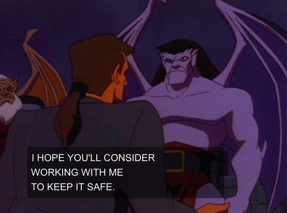Did Xanatos seriously buy a castle so that his secret lab would have built-in bodyguards? There's other home security systems and they only take like an afternoon to install