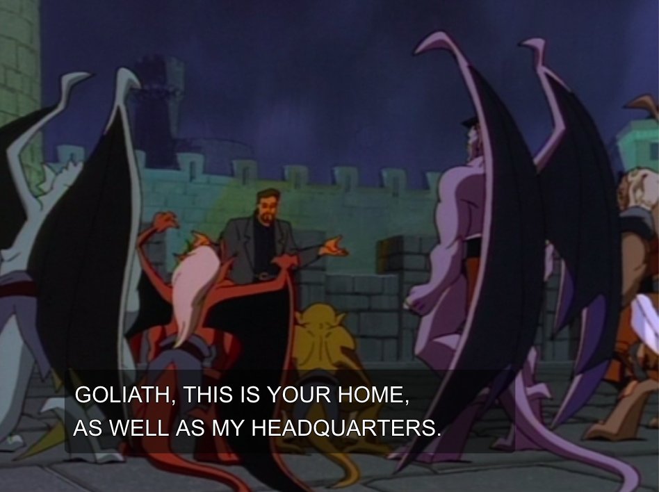 Did Xanatos seriously buy a castle so that his secret lab would have built-in bodyguards? There's other home security systems and they only take like an afternoon to install