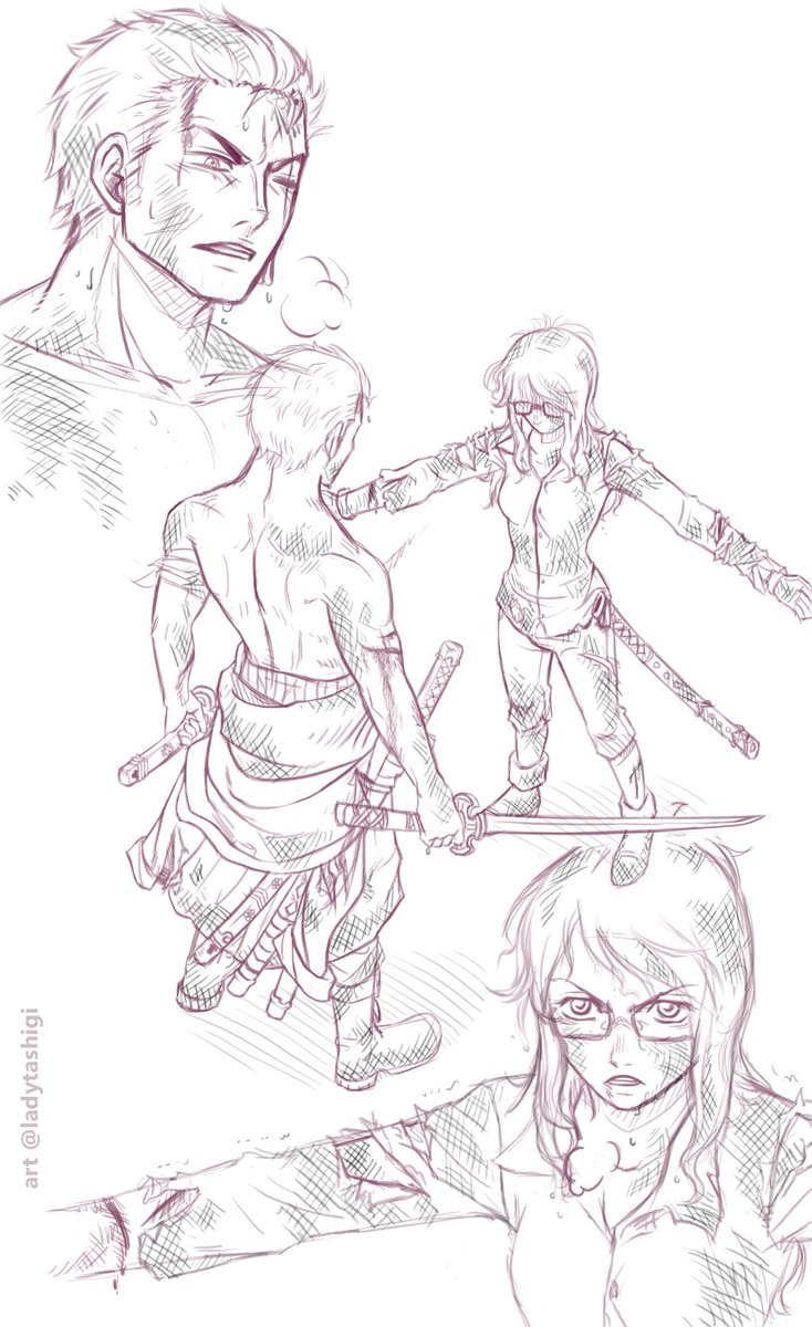 This sketch is for the great 'ni21' and her newest fanfiction 'A Swordsman's Shame'.
Check out her story here :3 archiveofourown.org/works/24778375

#onepiece #tashigi #roronoazoro #zoroxtashigi #fanfiction #fanart #ArtistOnTwitter #sketch #digitalart