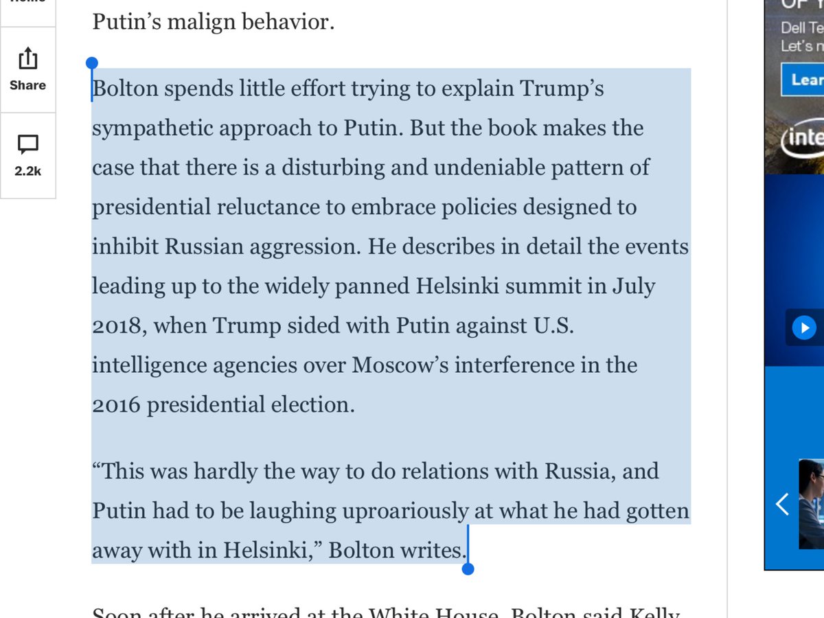 Bolton makes case there’s a “disturbing& undeniable pattern of Trump reluctance to embrace policies designed to inhibit Russian aggression.”