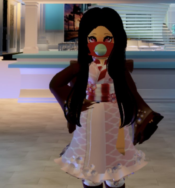 Jolyne Cujoh On Twitter Cosplaying Nezuko In The New Beach House I Tried To Make A Makeshift Muzzle Lol Roblox Royalehigh - nezuko hair roblox