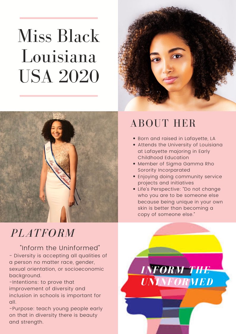 KailonSydnee07's tweet photo. My most recent accomplishment is being crowned Miss Black Louisiana USA 2020, which allows be to be a finalist for the 2020 Miss Black USA pageant. The Miss Black USA pageant system is a premier pageant for African-American women in the United States. A retweet would help💙💛 https://t.co/i7pDM7VXPK