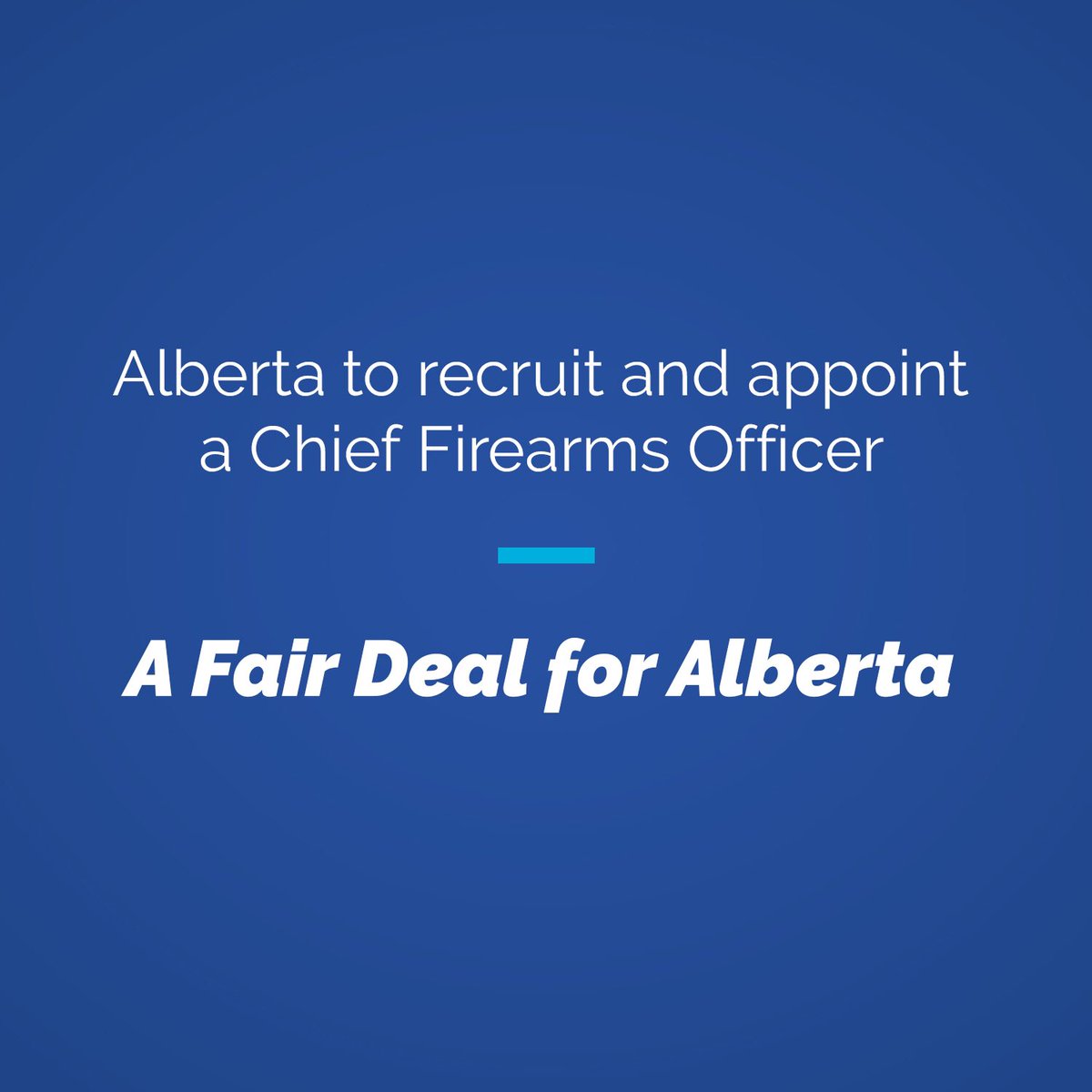 Also worth noting - we marked the release of the Fair Deal Report by sharing that we will follow through on another recommendation.We will be moving quickly to recruit and appoint an Alberta Chief Firearms Officer to replace Ottawa’s appointee. https://www.alberta.ca/announcements.cfm?xID=72625A4C39C25-EEC4-F7E5-B043834863733F1E