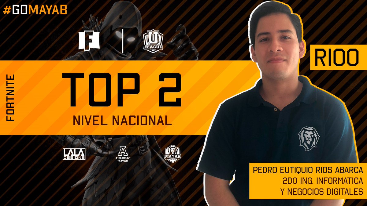 Muchísimas felicidades a Pedro Ríos, integrante del equipo de #eSports  y estudiante de Ingeniería en Informática y Negocios Digitales por obtener el segundo puesto nacional en #Fortnite de la @ULeagueMX 
#GoMayab