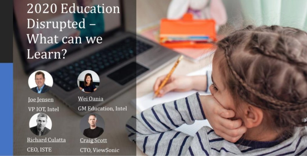 IntelEdge's tweet photo. Tune in next Tuesday for a free webinar! Intel VP @JoeJensenIntel joins a group of industry experts to discuss the impact of #COVID19 on education &amp; the critical role tech plays in moving us toward a new way of learning. Register: https://t.co/2y7RR6QLzb @ViewSonic @myviewboard https://t.co/Z4fBkg0uUo