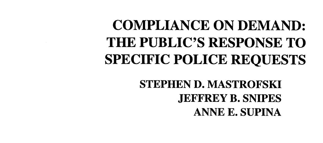 245/ Finds citizens' compliance with specific police requests is highest when the officer is white and the citizen is black and lowest when the officer is black and the citizen is white.