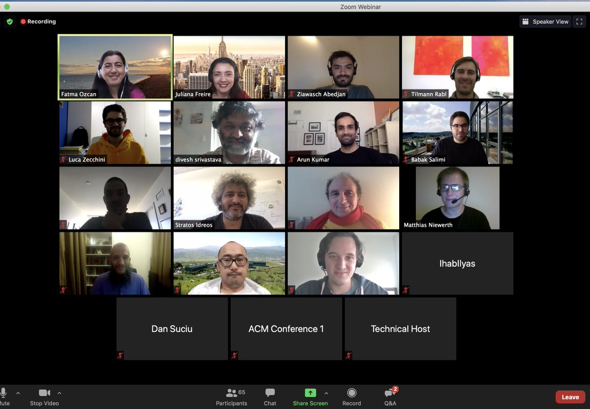 Congrats to the SIGMOD award winners announced today at the Business Meeting! And here is the award picture -- online-conference style.