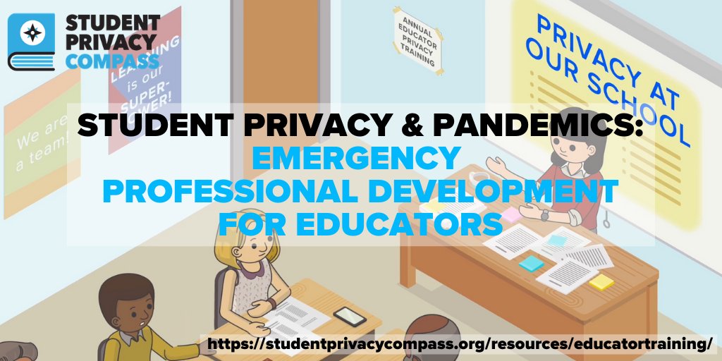 SPrivacyCompass's tweet photo. Just released! We created #professionaldevelopment trainings for #teachers as you prepare to #returntoschool. Learn how you can protect #studentprivacy when using #edtech tools with #onlinelearning. Find the #trainings, lesson plans, and activities here: https://t.co/jBCNnhOKFg https://t.co/auHcAPLazv