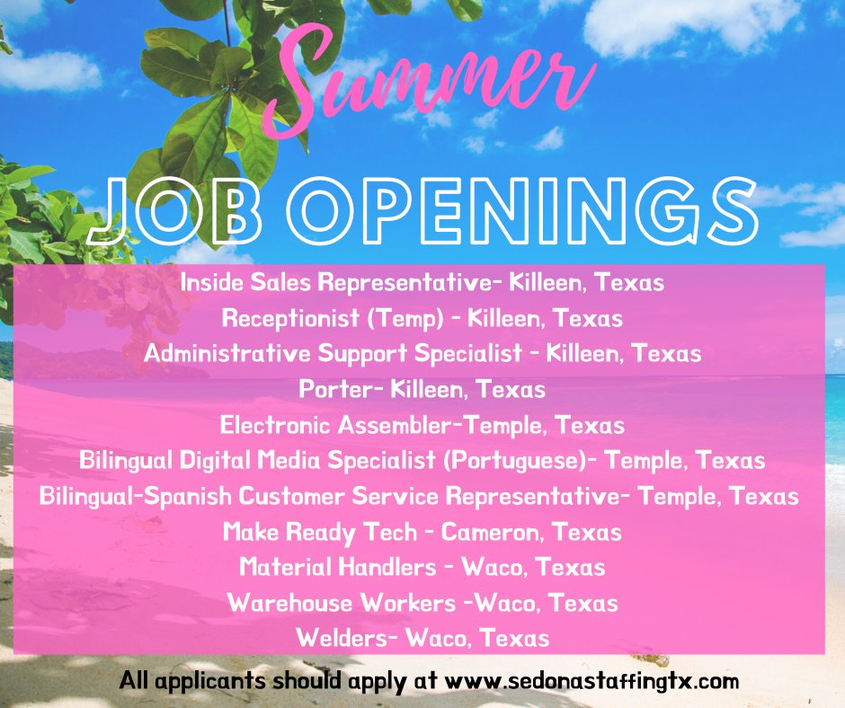 sedonacentraltx's tweet photo. Jobs in Killeen, Temple and Waco! 
https://t.co/kI1xwxUyyy

#killeen #temple #Waco https://t.co/BMFCrRbunZ
