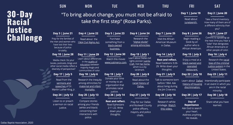 DBAChurchStrong's tweet photo. Join us for a 30-Day Racial Justice Challenge https://t.co/1CLVSNPzfC https://t.co/iFAOWiFQiC