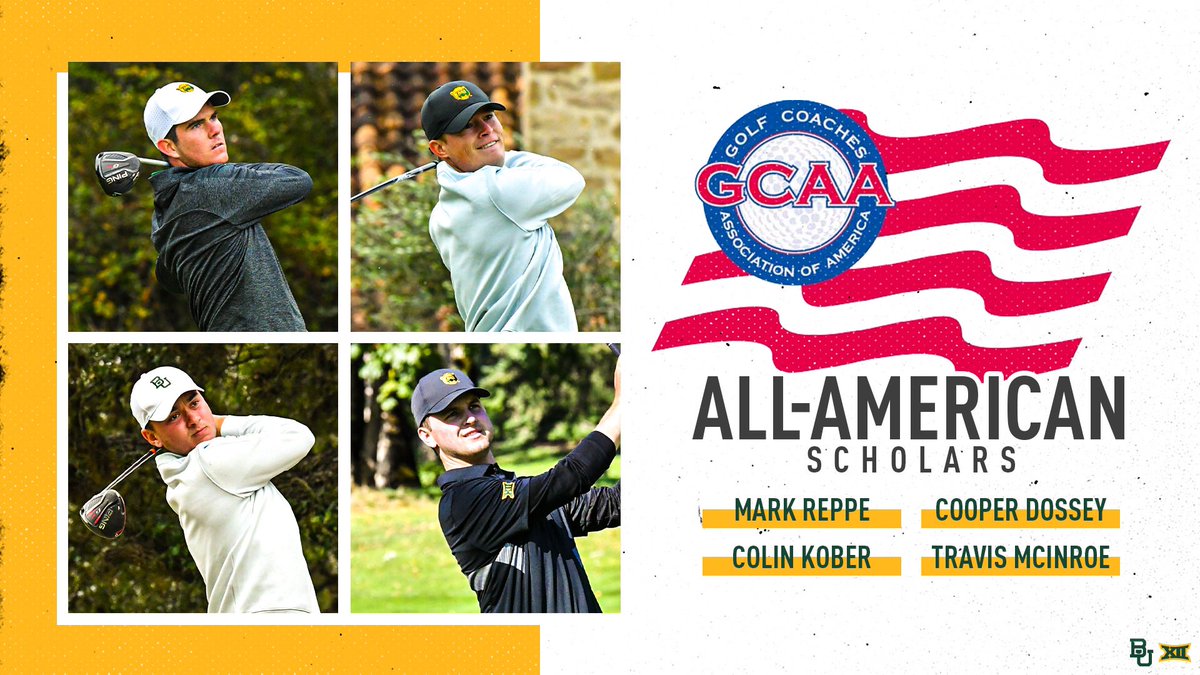 Four Baylor men’s golfers have been named @GolfCoachesAssn All-American Scholars❗️ 🏌️‍♂️ @Mark_Reppe26 🏌️‍♂️ @Cdosseygolf 🏌️‍♂️ @ckober11 🏌️‍♂️ @travismcinroe 🔗: collegiategolf.com/news/2674-2019… #SicEm 🐻⛳️🏌️‍♂️