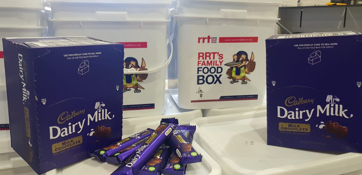 RRT Food Box recipients are in for a real treat thanks to the generosity of <a href="/bp_Australia/">bp Australia</a> and <a href="/MDLZ/">Mondelēz Intl</a> who have donated over 1,000 Cadbury Dairy Milk chocolate bars to help bring some comfort and joy to those impacted by the COVID-19 crisis! #bp #RRTFoodBox #RRT