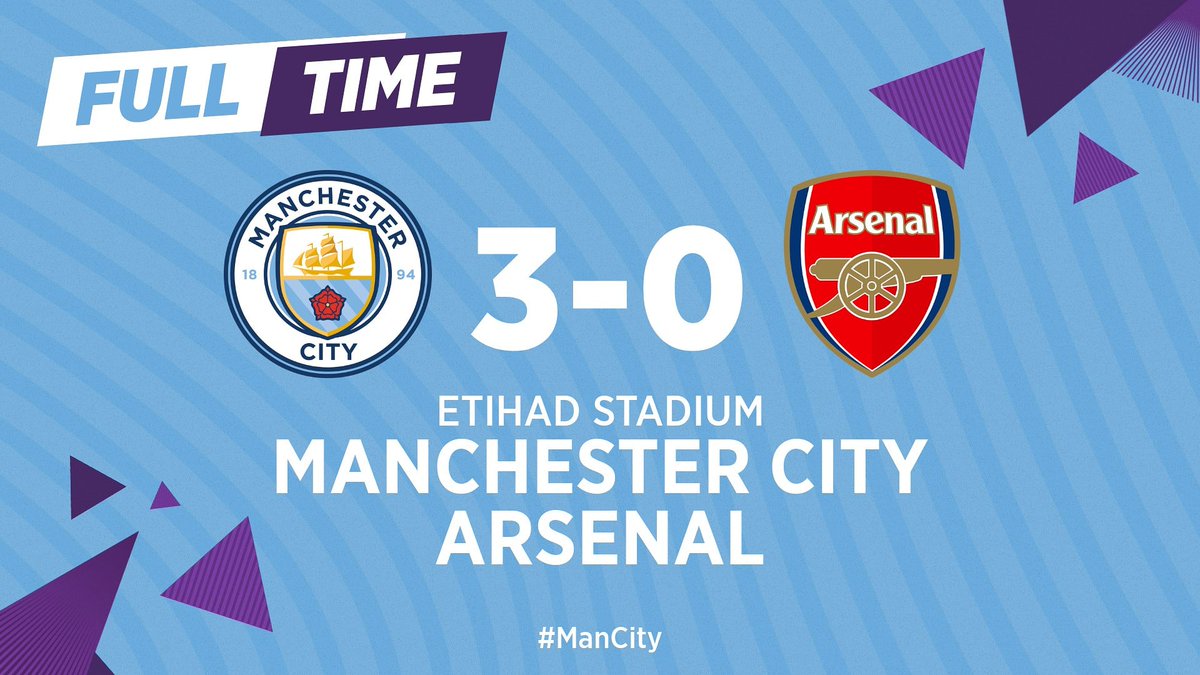 FT : Manchester City 3 - 0 Arsenal

45+2' ⚽ Raheem Sterling 
51'(P) ⚽ Kevin DeBruyne
90+1' ⚽ Phil Foden

City Are Back! Great Re-start! 🙌