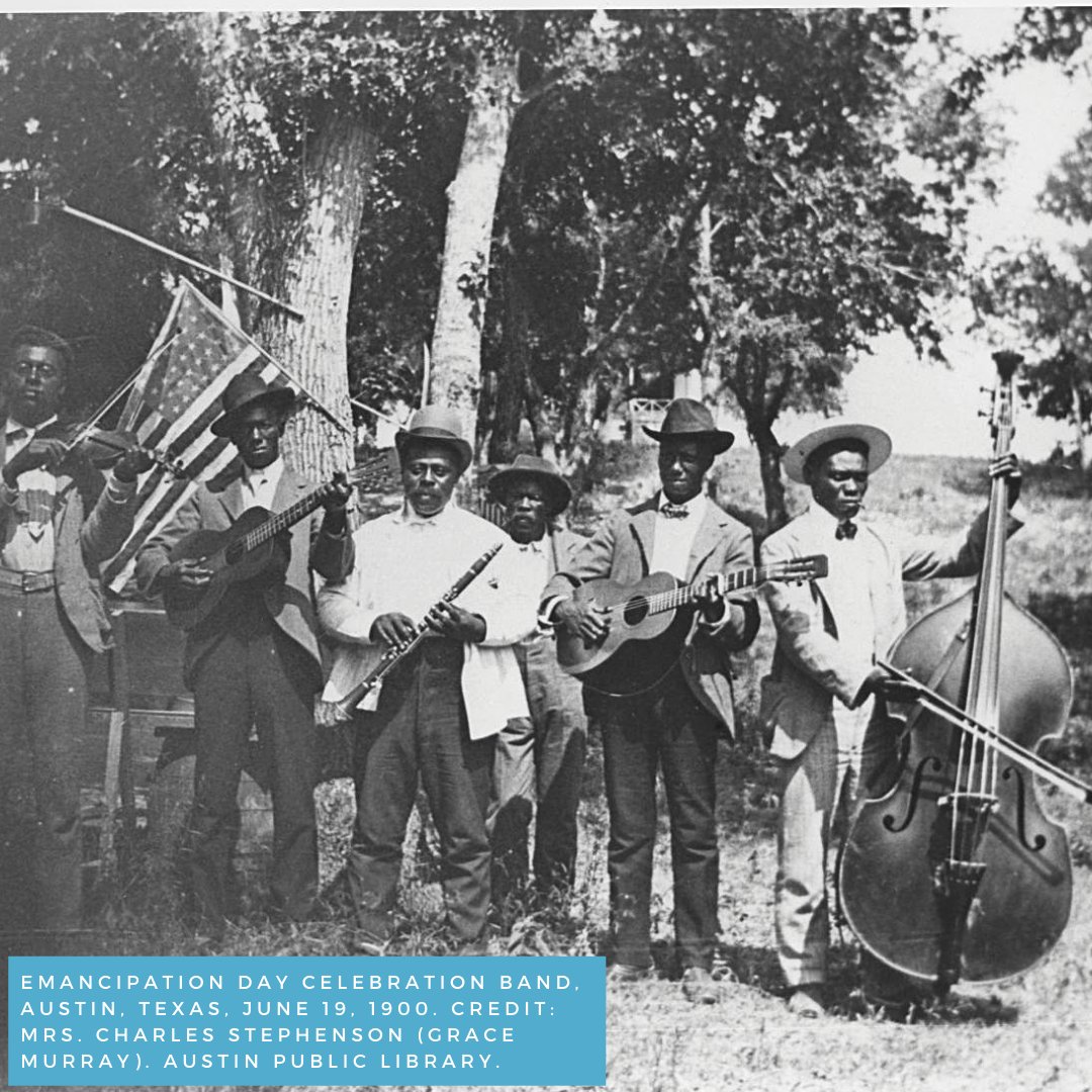  #Juneteenth   celebrations included prayer services, inspirational speeches, readings of the  #EmancipationProclamation, storytelling, food, games & dances. Black Texans took the holiday with them as they traveled—and what started as a local celebration became a national one. (7/23)