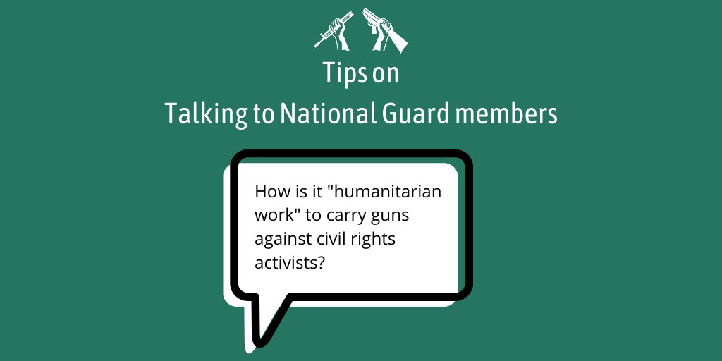 resistwar's tweet photo. Do you have friends, family, or colleagues in the National Guard? Use our resource to help you talk to them — let them know if they choose to resist, they won't be alone. https://t.co/yAJwnkNsGs https://t.co/BQD7ZsO3P5