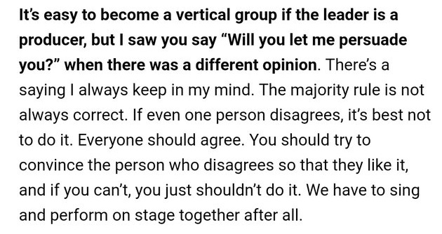 as a group, they prioritize making decisions only when everyone agrees, considering all six opinions when deciding something for the group, there’s no such a thing as a majority decision!cr. idleguide