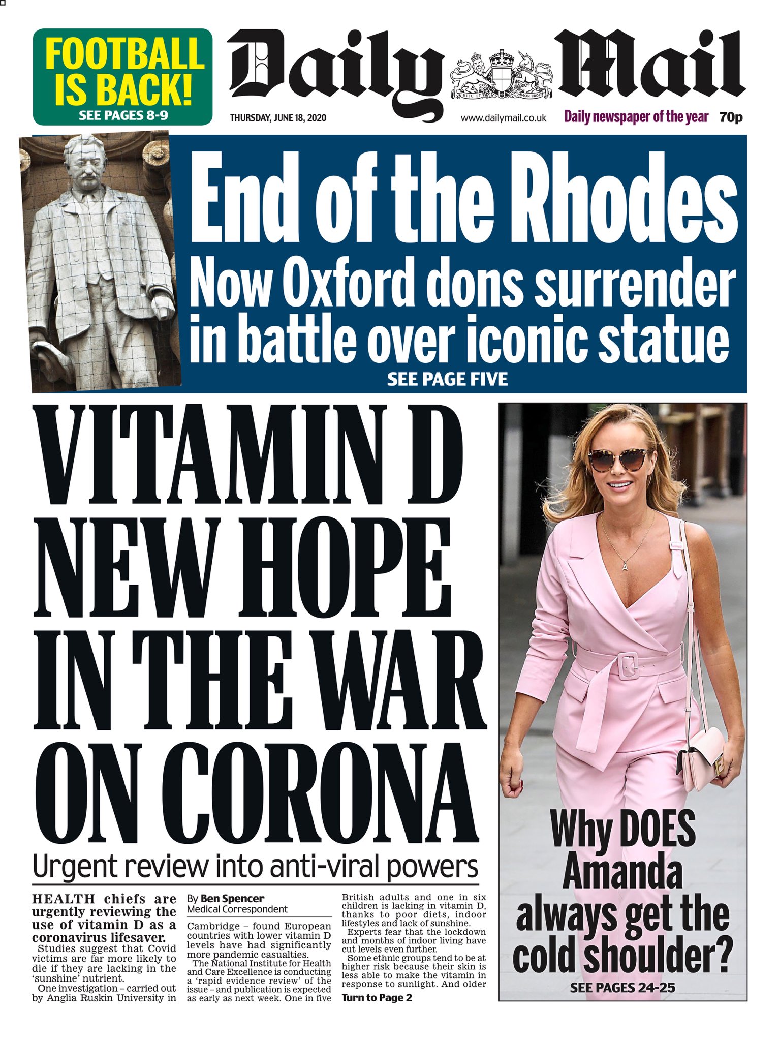 daily vitamin d on Bbc News Uk On Twitter Thursday S Daily Mail Vitamin D New Hope In The War On Corona Tomorrowspaperstoday Bbcpapers Via Alliehbnews Https T Co Pfk3hmtqji