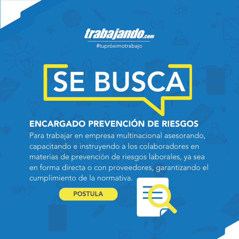 SE BUSCA: Encargado Prevención de Riesgo
POSTULA: trabajando.cl/trabajo/397643… #SEBUSCA #TuProximoTrabajo #OportunidadEmpleo