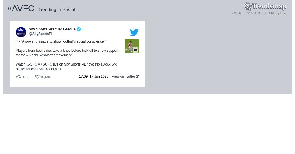 TrendsBristol's tweet photo. #avfc is now trending in #Bristol

https://t.co/OaKYA2sxxO https://t.co/YNqBG6rUXp