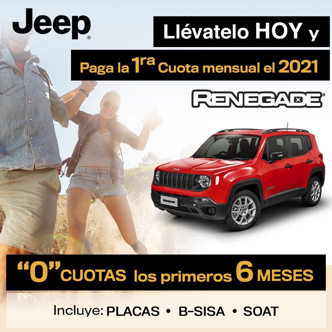 JeepBol's tweet photo. ¡𝗟𝗮 𝗔𝗩𝗘𝗡𝗧𝗨𝗥𝗔 𝗰𝗼𝗻𝘁𝗶𝗻𝘂𝗮 𝗰𝗼𝗻 𝗝𝗲𝗲𝗽!
Llévate HOY tu próximo Jeep Renegade con ¡0 𝗖𝘂𝗼𝘁𝗮𝘀 𝗹𝗼𝘀 𝗽𝗿𝗶𝗺𝗲𝗿𝗼𝘀 6 𝗺𝗲𝘀𝗲𝘀! la 1ra Cuota mensual la pagas el 2021.
*Tu cuota incluye Interés y Seguro Automotriz.

¡RESERVA AHORA! 👉https://t.co/YOOCAV5FhX https://t.co/Ga9yLOU9oF