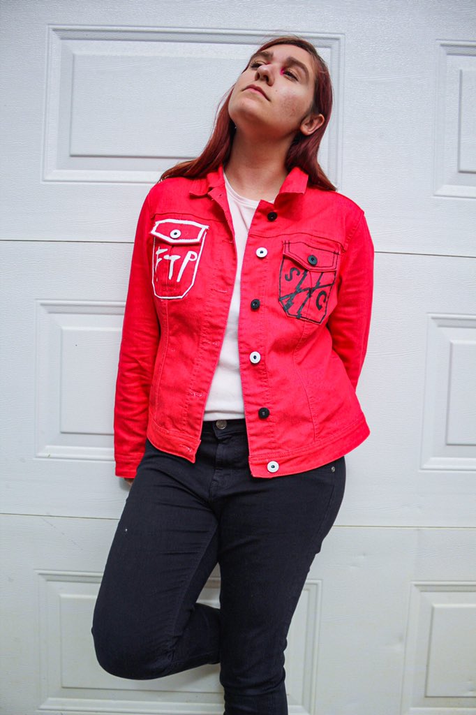 hextherrr's tweet photo. Sacred Hearts Club is my favourite album of all time. I had a gotten this red jacket from a thrift store quite a while ago and wasn’t wearing it. So I thought why not paint ‘Sacred Hearts Club’ on the top? Several hours later it became much more than that. @fosterthepeople ❤️✨ https://t.co/VTk8mldG4t