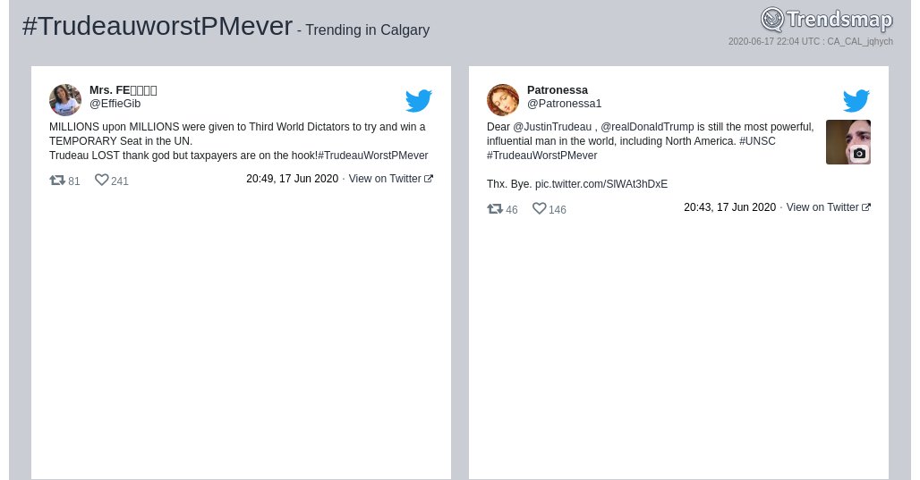 #trudeauworstpmever is now trending in #Calgary

trendsmap.com/r/CA_CAL_jqhych