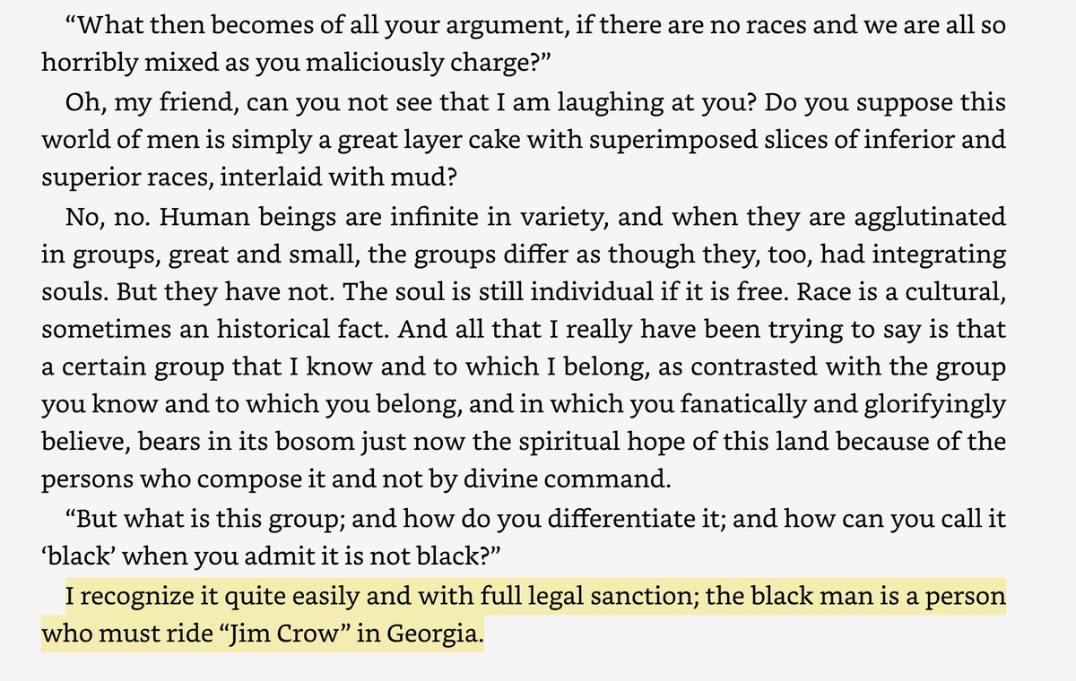 i’ll say that Dusk of Dawn has, to my mind, the most succinct description of what racism is, articulated in a socratic dialogue between DuBois and an imagined white interlocutor.