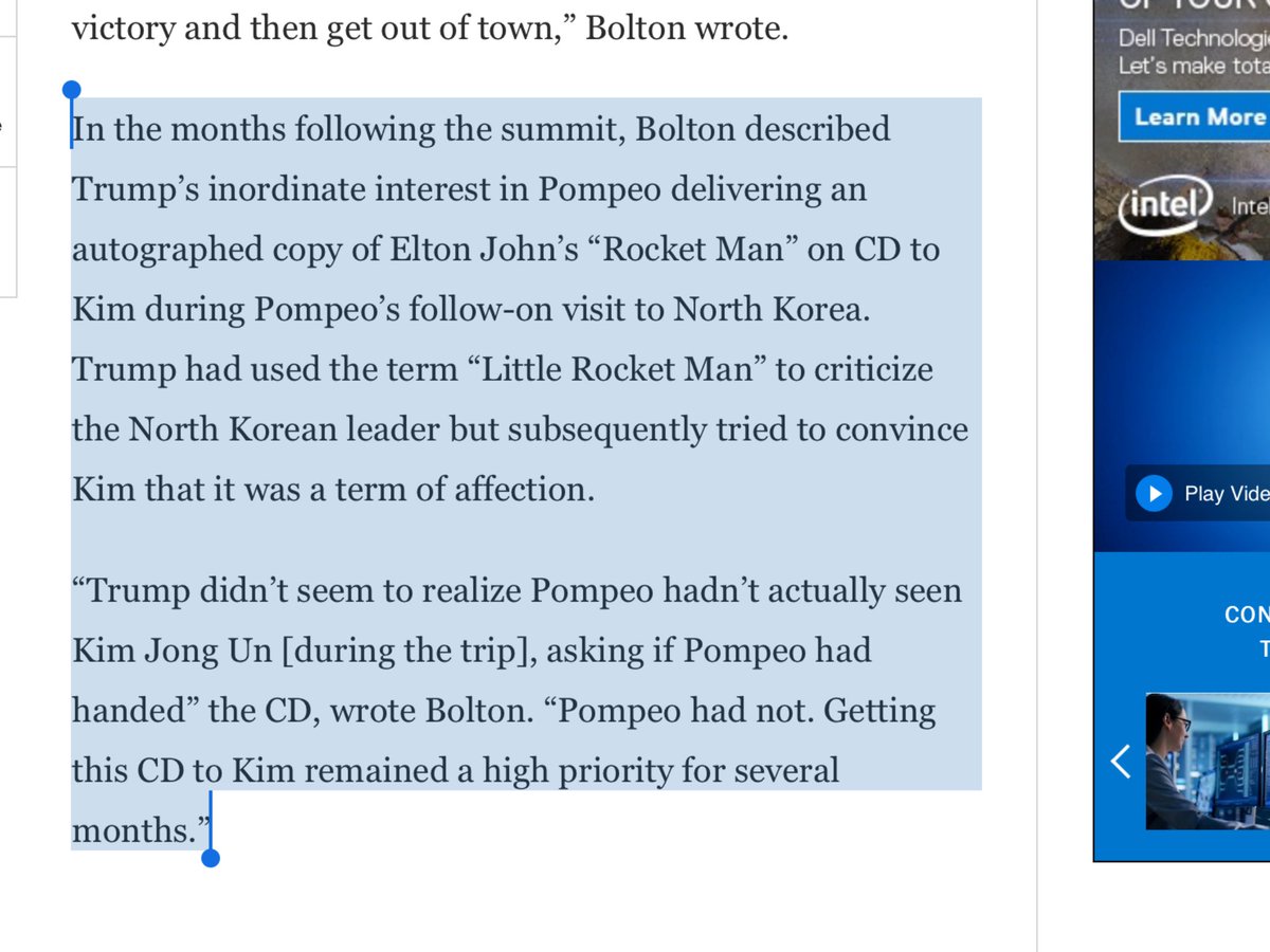 Trump was desperate for Pompeo to deliver CD of Elton John’s Rocket Man to Kim, but Kim did not see Pompeo. Remained Trump priority 4months