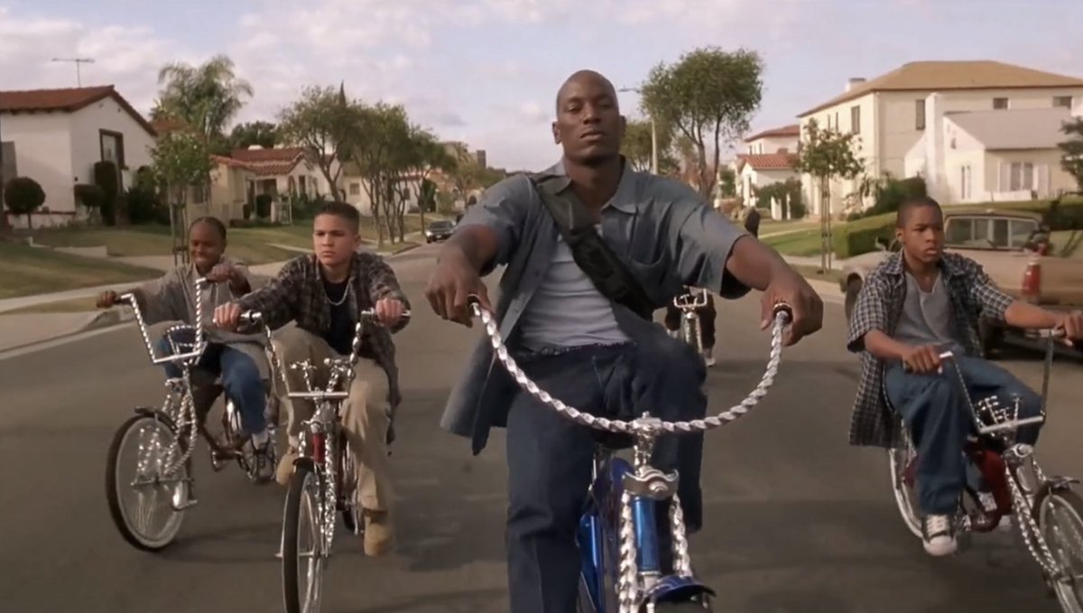 Tyrese rode all sorts of rad bicycles in Baby Boy (many made by Manny in Compton). This should be in the bike-film cannon.