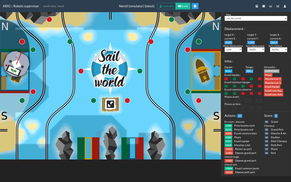 arig_robotique's tweet image. Ce superviseur #cdr2020 permet aussi de voir le robot en temps réel sur la table de match avec les informations importantes en accès direct (actions de jeu, états, score, temps écoulé, etc...). Mais également la visualisation de la télémétrie.