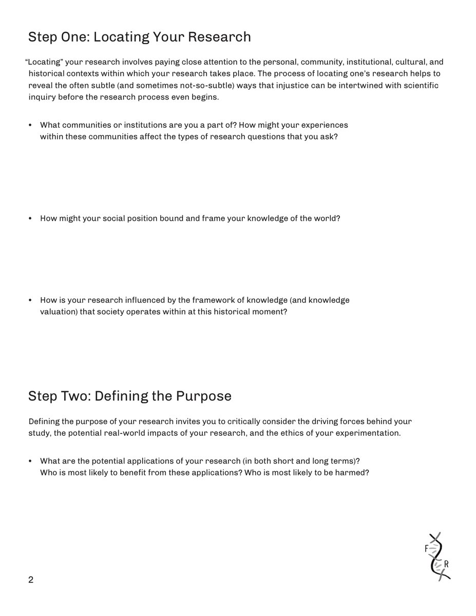  #ScienceTwitter: To help you build a research justice framework for your own scientific work, we're offering five steps for self-reflection. We've also made this into a worksheet for you to share with your network at  http://freerads.org/rj-worksheet !  #ScienceSolidarity  #ScienceIsPolitical